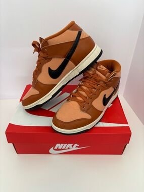 Nike Men’s Mid-Top Sneakers in Brown and Peach with Black Swoosh